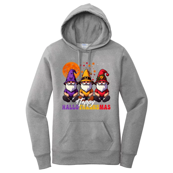 Halloween Thanksgiving Christmas Happy Hallothanksmas Gnomes Women's Pullover Hoodie