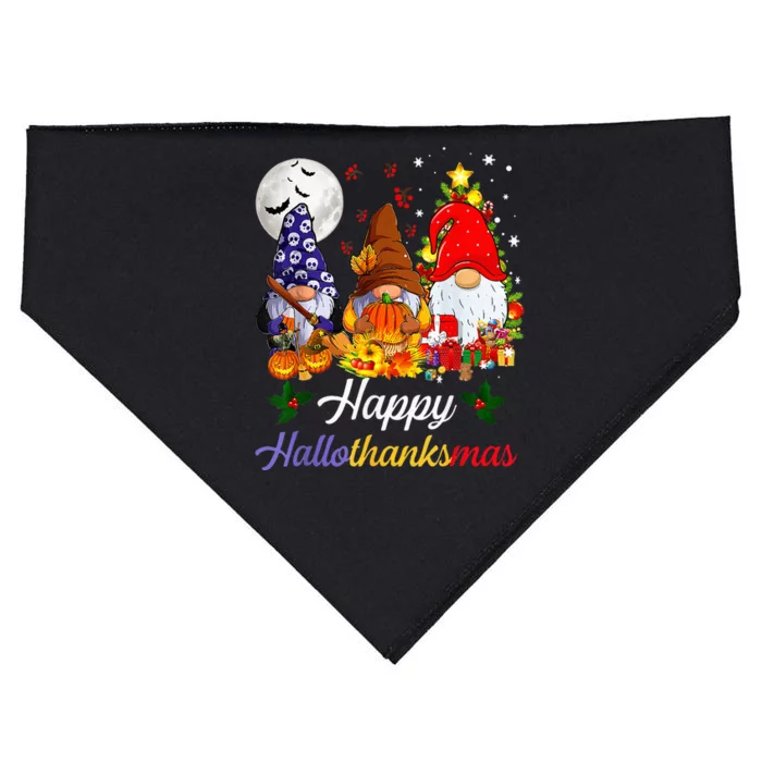 Halloween Thanksgiving Christmas Happy Hallothanksmas Gnomes USA-Made Doggie Bandana