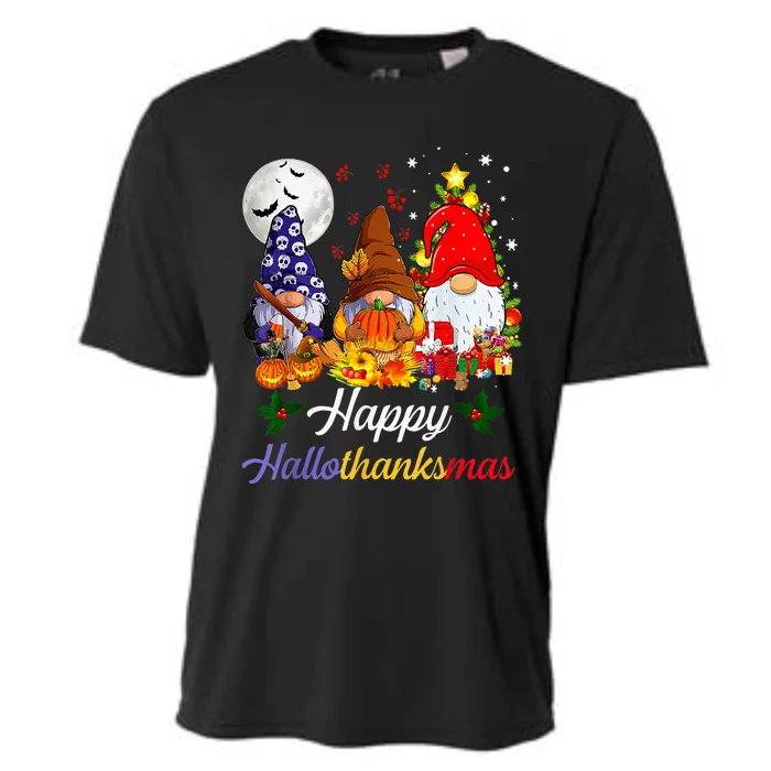 Halloween Thanksgiving Christmas Happy Hallothanksmas Gnomes Cooling Performance Crew T-Shirt