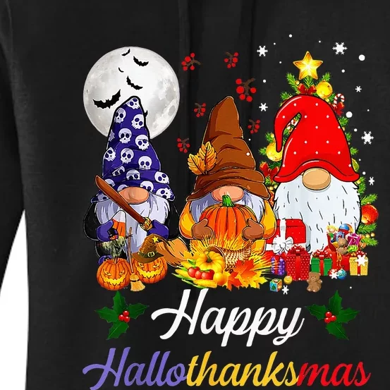 Halloween Thanksgiving Christmas Happy Hallothanksmas Gnomes Women's Pullover Hoodie