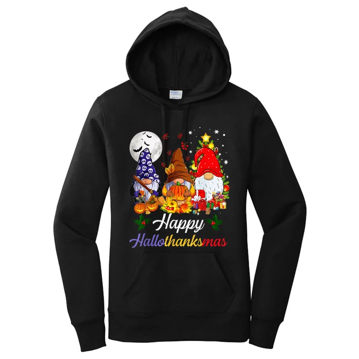 Halloween Thanksgiving Christmas Happy Hallothanksmas Gnomes Women's Pullover Hoodie