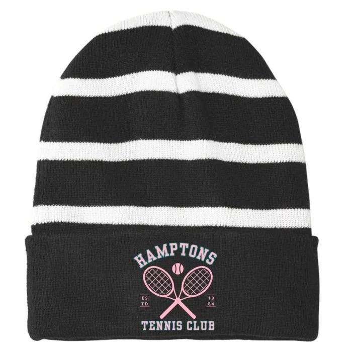 Hamptons Tennis Club Athletics California Racquet Prep Pink Striped Beanie with Solid Band