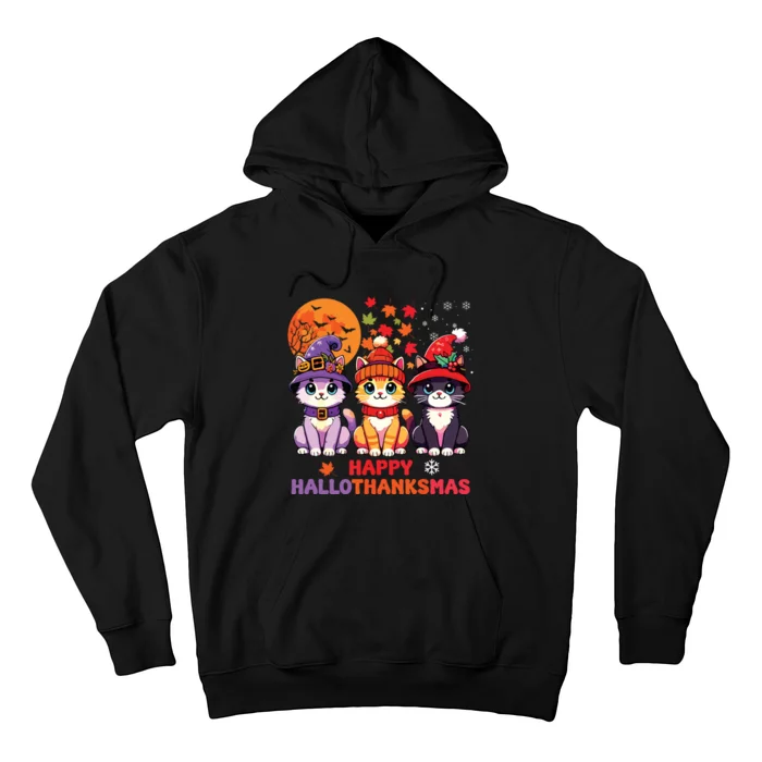 Halloween Thanksgiving Christmas Happy Hallothanksmas Cats Hoodie