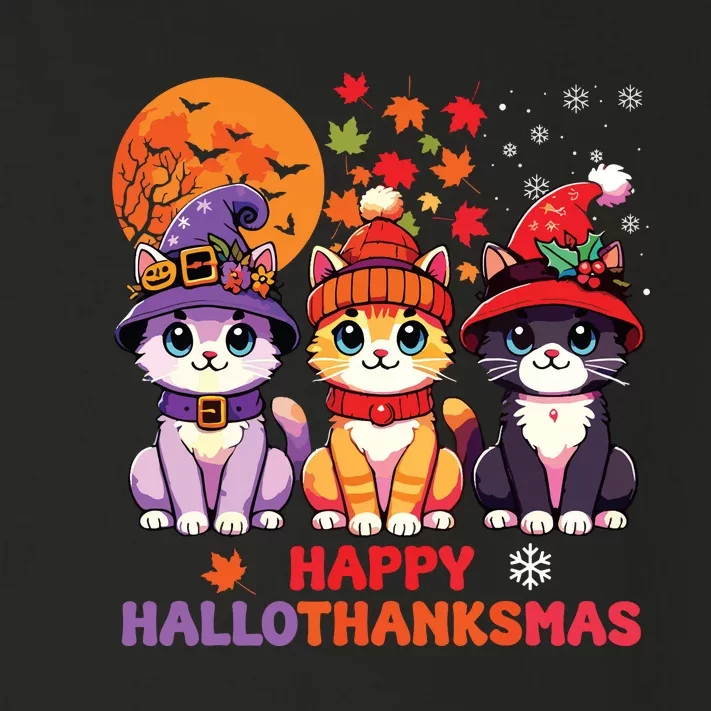 Halloween Thanksgiving Christmas Happy Hallothanksmas Cats Toddler Long Sleeve Shirt