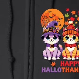 Halloween Thanksgiving Christmas Happy Hallothanksmas Cats Full Zip Hoodie