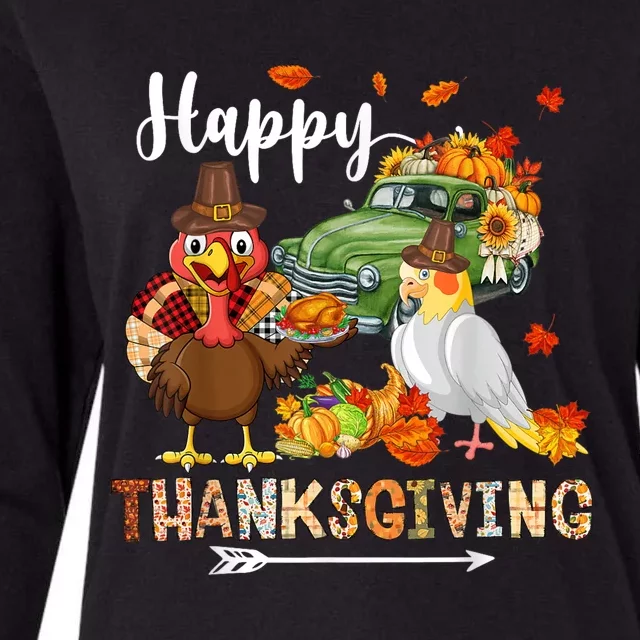 Happy Thanksgiving Cockatiel Turkey Pickup Truck Pumpkins Womens Cotton Relaxed Long Sleeve T-Shirt