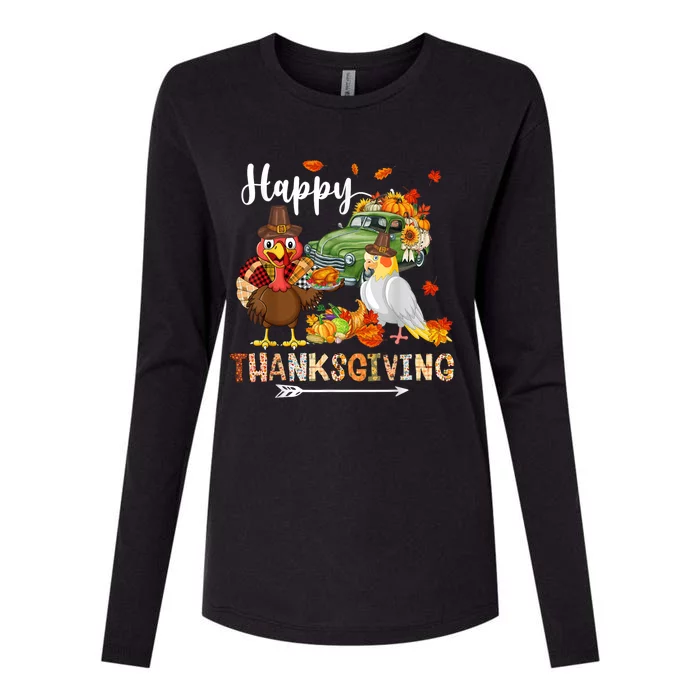 Happy Thanksgiving Cockatiel Turkey Pickup Truck Pumpkins Womens Cotton Relaxed Long Sleeve T-Shirt