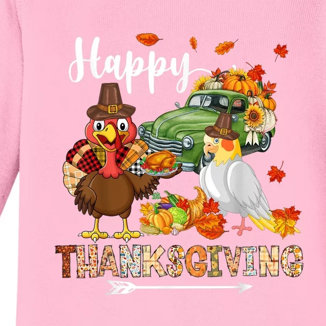 Happy Thanksgiving Cockatiel Turkey Pickup Truck Pumpkins Baby Long Sleeve Bodysuit