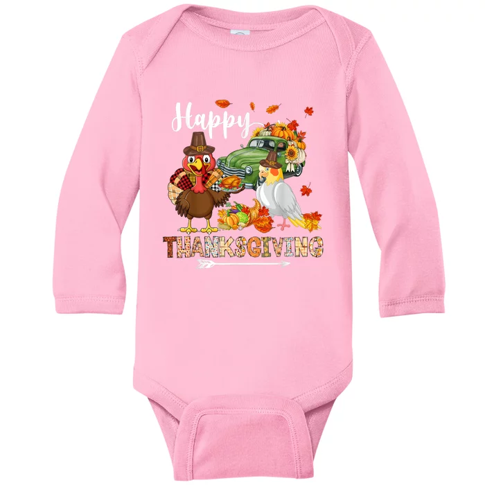 Happy Thanksgiving Cockatiel Turkey Pickup Truck Pumpkins Baby Long Sleeve Bodysuit