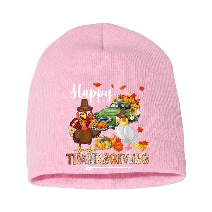 Happy Thanksgiving Cockatiel Turkey Pickup Truck Pumpkins Short Acrylic Beanie