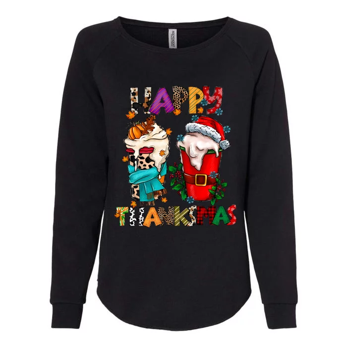 Happy Thanksmas Coffee Latte Thanksgiving Christmas Womens California Wash Sweatshirt