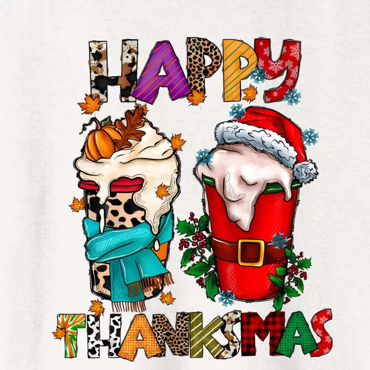 Happy Thanksmas Coffee Latte Thanksgiving Christmas Women's Crop Top Tee