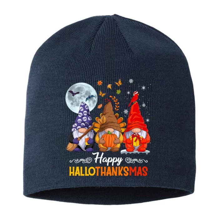 Halloween Thanksgiving Christmas Happy HalloThanksMas Gnomes 8 1/2in Sustainable Knit Beanie