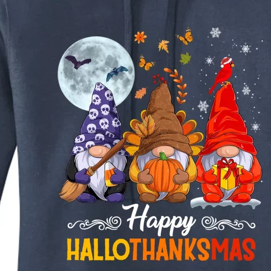 Halloween Thanksgiving Christmas Happy HalloThanksMas Gnomes Women's Pullover Hoodie