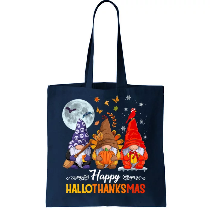 Halloween Thanksgiving Christmas Happy HalloThanksMas Gnomes Tote Bag