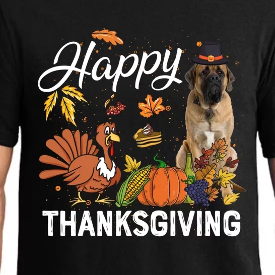 Happy Thanksgiving Cute English Mastiff Turkey Pumpkin Fall Gift Pajama Set