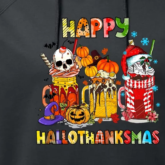 Halloween Thanksgiving Christmas Happy Hallothanksmas Funny Performance Fleece Hoodie