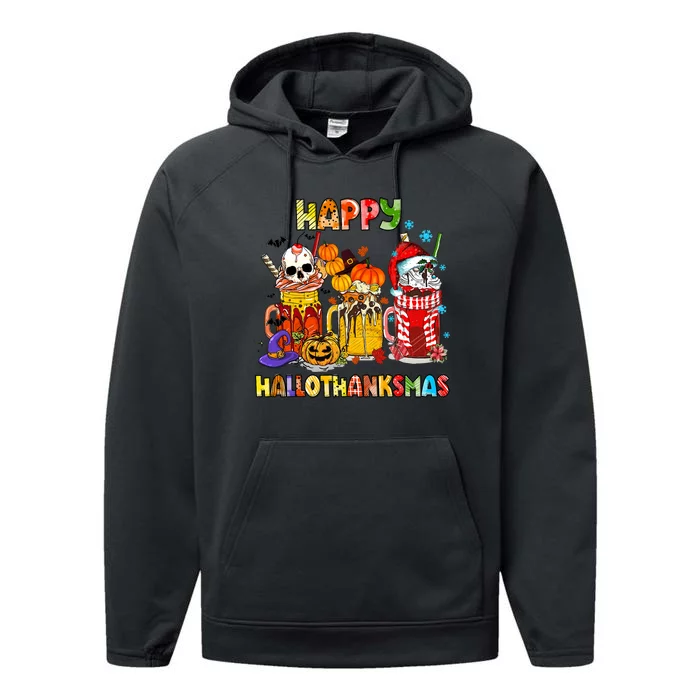 Halloween Thanksgiving Christmas Happy Hallothanksmas Funny Performance Fleece Hoodie