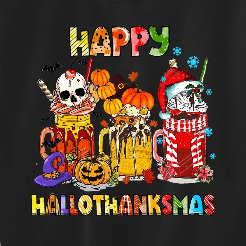 Halloween Thanksgiving Christmas Happy Hallothanksmas Funny Kids Sweatshirt