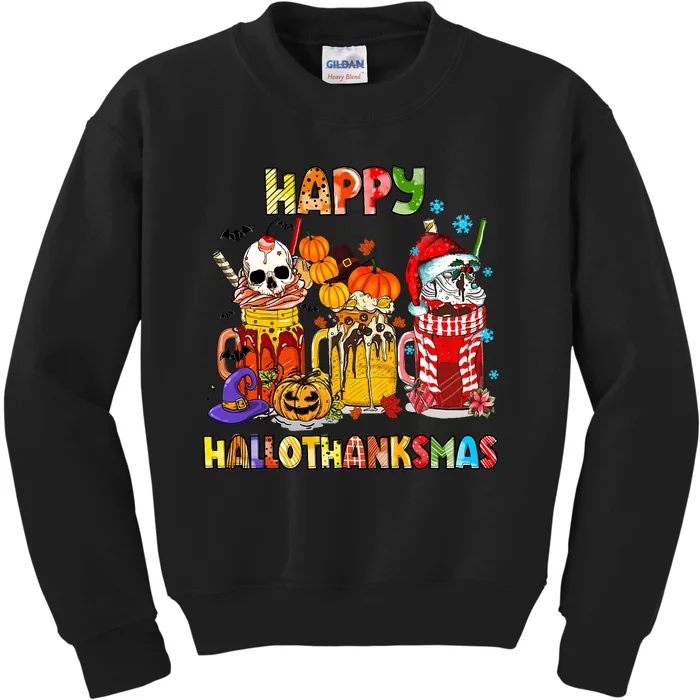 Halloween Thanksgiving Christmas Happy Hallothanksmas Funny Kids Sweatshirt