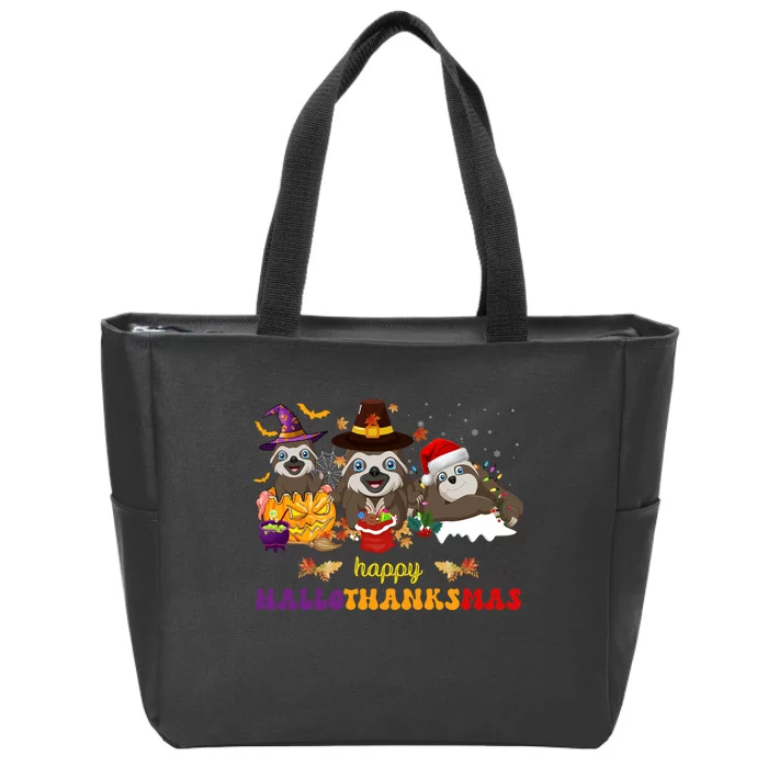 Halloween Thanksgiving Christmas Happy Hallothanksmas Sloths Zip Tote Bag