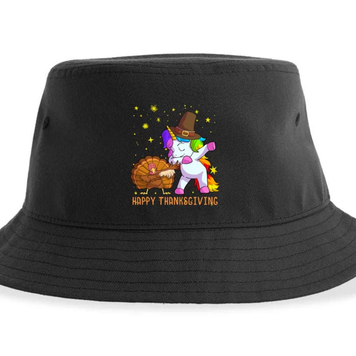 Happy Thanksgiving Cute Unicorn Turkey Dabbing Dance Sustainable Bucket Hat