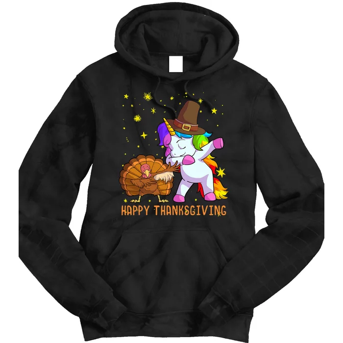 Happy Thanksgiving Cute Unicorn Turkey Dabbing Dance Tie Dye Hoodie