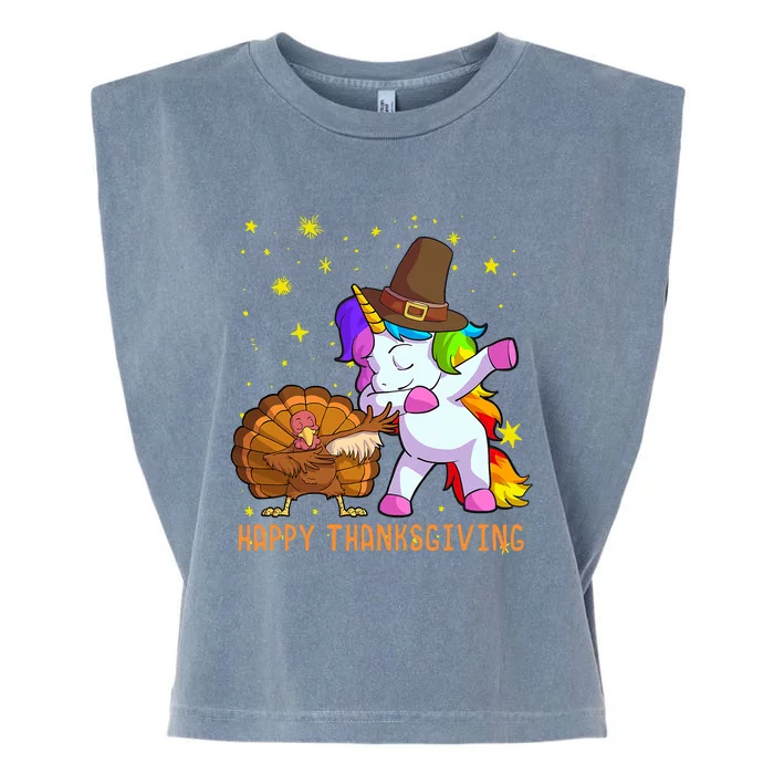 Happy Thanksgiving Cute Unicorn Turkey Dabbing Dance Garment-Dyed Women's Muscle Tee