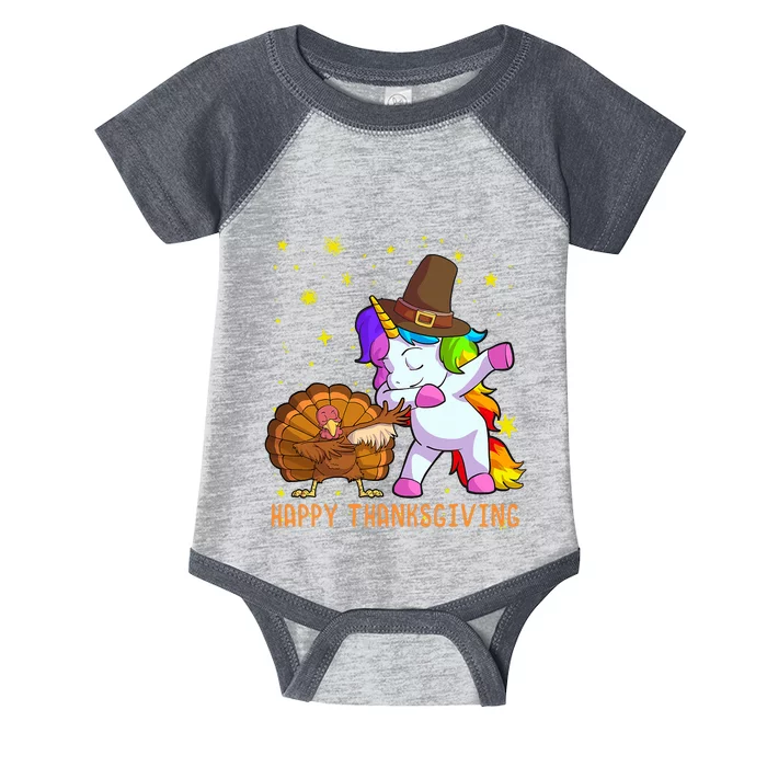 Happy Thanksgiving Cute Unicorn Turkey Dabbing Dance Infant Baby Jersey Bodysuit