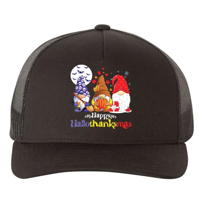 Halloween Thanksgiving Christmas Happy Hallothanksmas Gnomes Yupoong Adult 5-Panel Trucker Hat