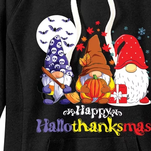 Halloween Thanksgiving Christmas Happy Halvlothanksmas Gnomes Women's Fleece Hoodie