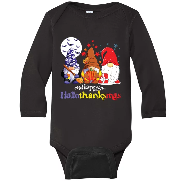 Halloween Thanksgiving Christmas Happy Halvlothanksmas Gnomes Baby Long Sleeve Bodysuit