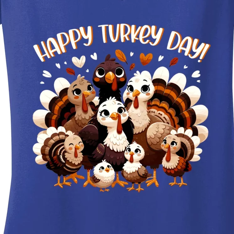 Happy Turkey Day Festive Thanksgiving Turkey Family Cool Gift Women's V-Neck T-Shirt