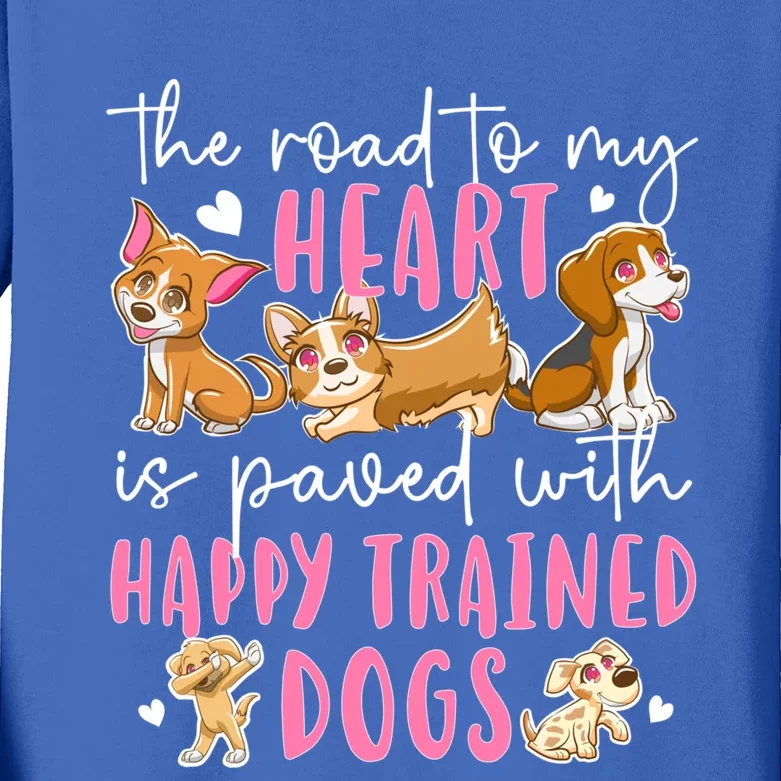 Happy Trained Dog Trainer Dog Training Gift Kids Long Sleeve Shirt