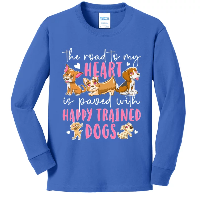 Happy Trained Dog Trainer Dog Training Gift Kids Long Sleeve Shirt