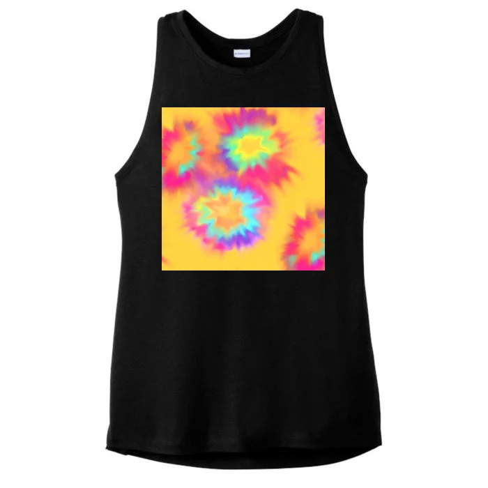 Hippie Tye Dye Neon Pattern Ladies Tri-Blend Wicking Tank