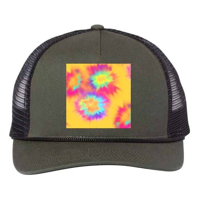 Hippie Tye Dye Neon Pattern Retro Rope Trucker Hat Cap