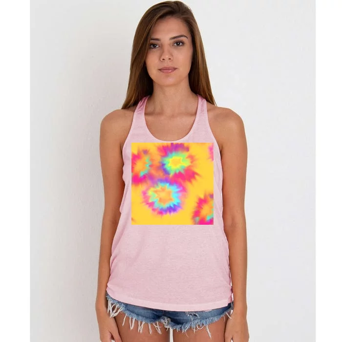 Hippie Tye Dye Neon Pattern Women's Knotted Racerback Tank