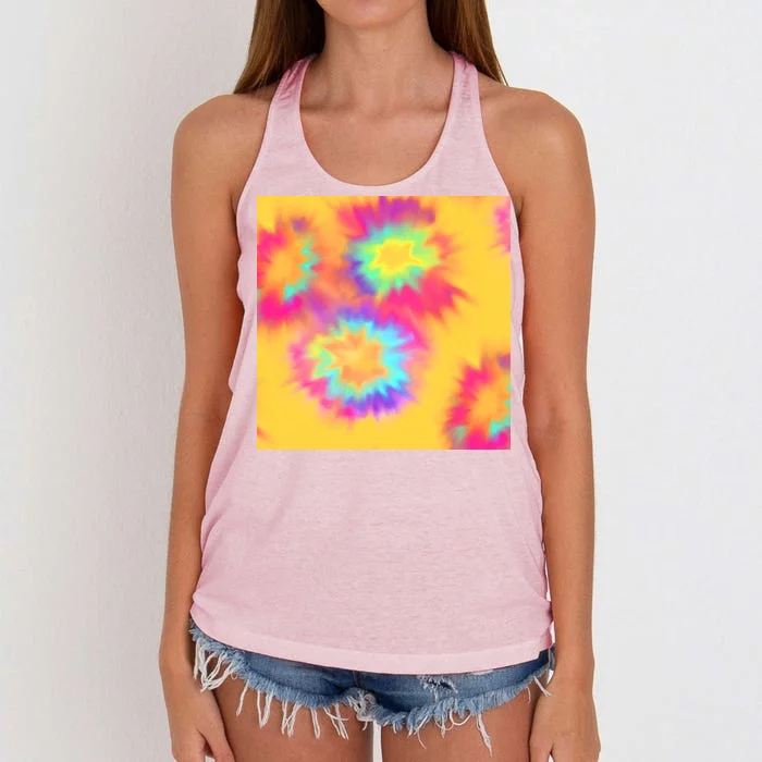 Hippie Tye Dye Neon Pattern Women's Knotted Racerback Tank