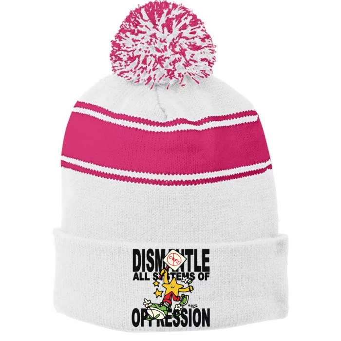 Honey Tv Dismantle All Systems Of Oppression Stripe Pom Pom Beanie