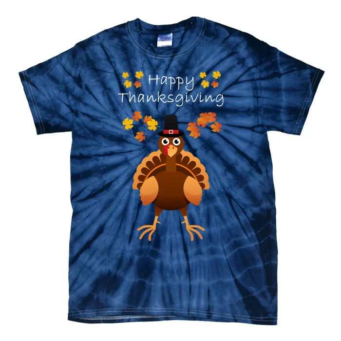 Happy Thanksgiving Day Funny Cute Pilgrim Turkey Tie-Dye T-Shirt