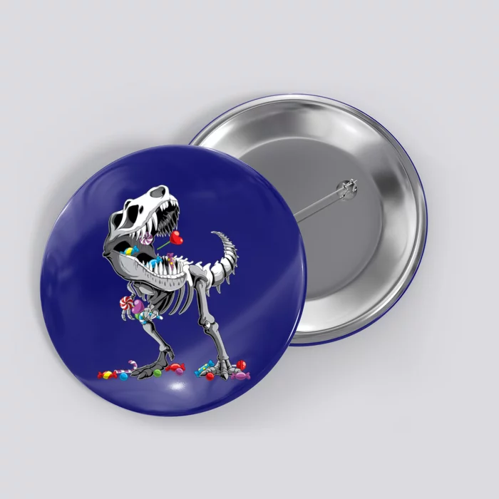 Halloween TRex Dinosaur Skeleton And Candies Cute Gift Button