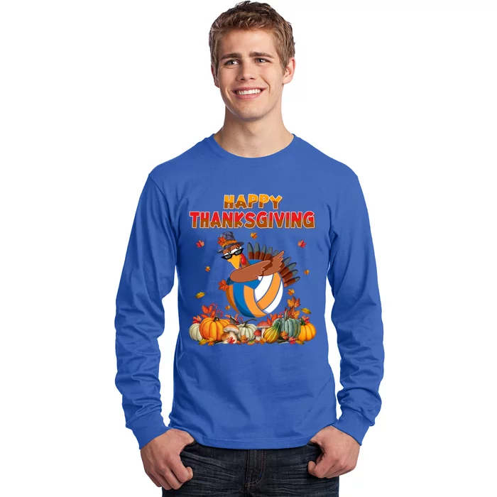 Happy Thanksgiving Dabbing Turkey Volleyball Ball Gift Long Sleeve Shirt