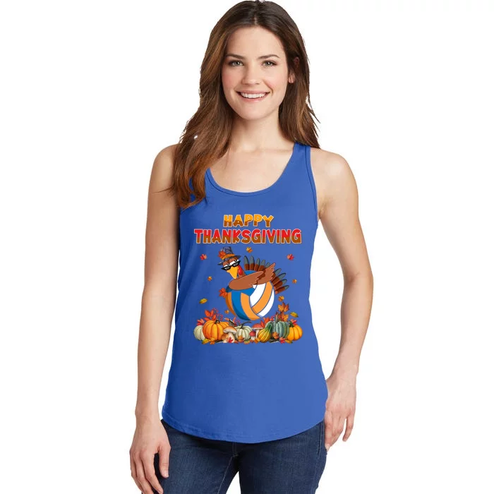 Happy Thanksgiving Dabbing Turkey Volleyball Ball Gift Ladies Essential Tank