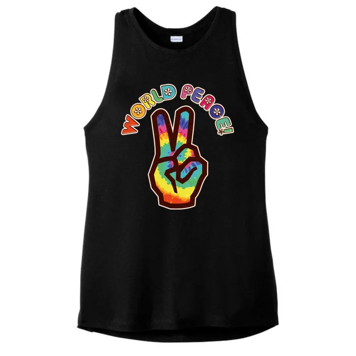 Hippy Tie Dye World Peace Ladies Tri-Blend Wicking Tank