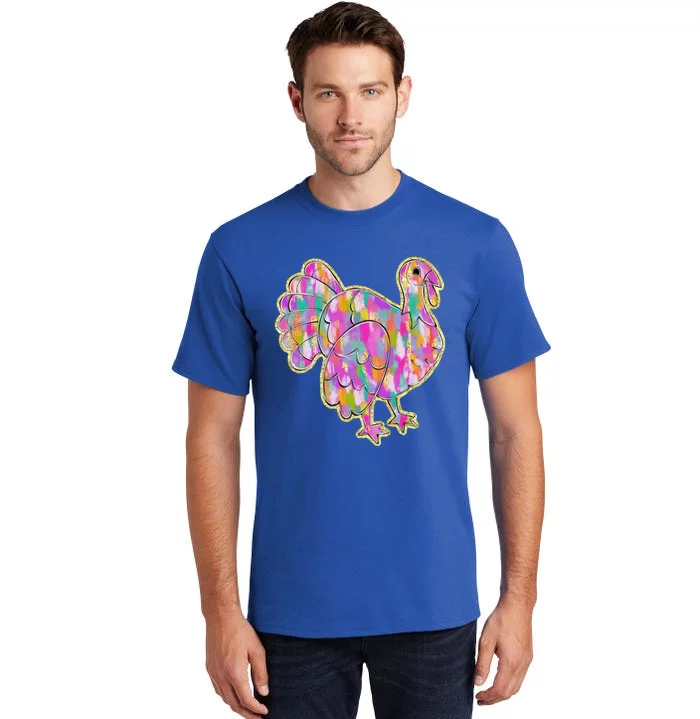 Happy Thanksgiving Day Colorful Turkey Funny Gift Tall T-Shirt