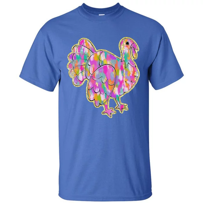 Happy Thanksgiving Day Colorful Turkey Funny Gift Tall T-Shirt