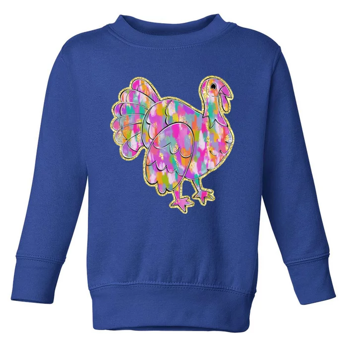 Happy Thanksgiving Day Colorful Turkey Funny Gift Toddler Sweatshirt