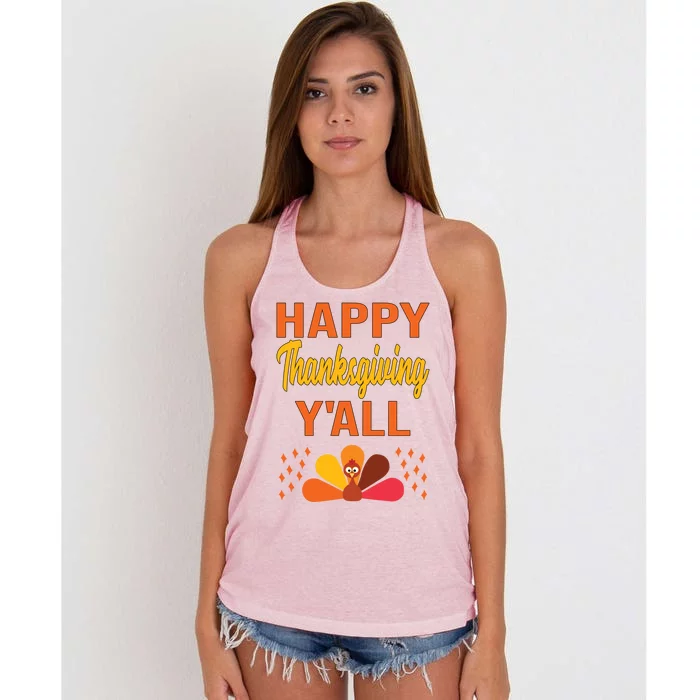 Happy Thanksgiving Day YaLl Cute Holiday Party Turkey Gift Women's Knotted Racerback Tank