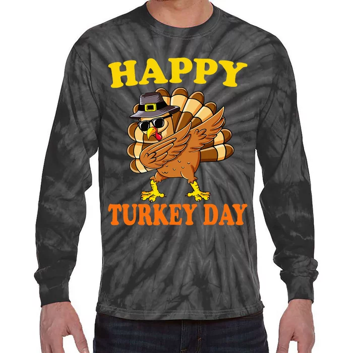 Happy Turkey Day Little Pilgrim Thanksgiving Tie-Dye Long Sleeve Shirt